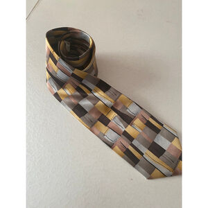 Men's Umberto Bossi Brown Gold Grey Geometric All Silk Tie One Size